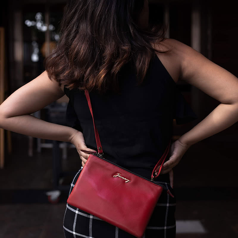 Red Leather Sling Bag for Ladies by January Leathers