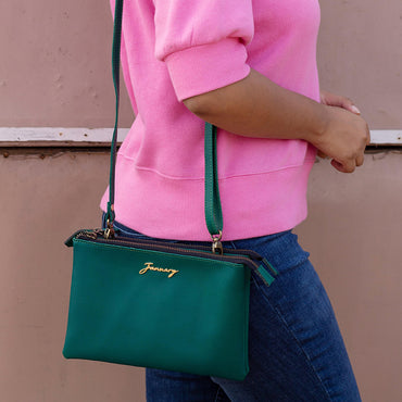 Green Leather Sling Bag For Ladies by January Leathers