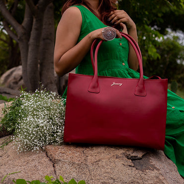 Red Leather Tote Bag for women by January leathers