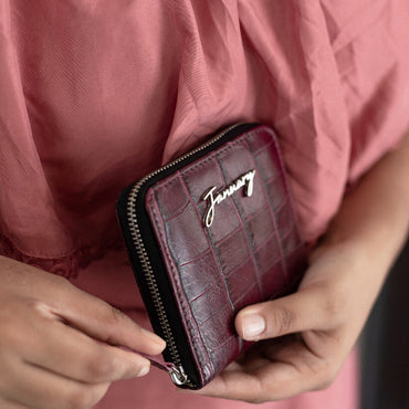 Wine Croco Pure Leather Wallet For Women by January Leathers