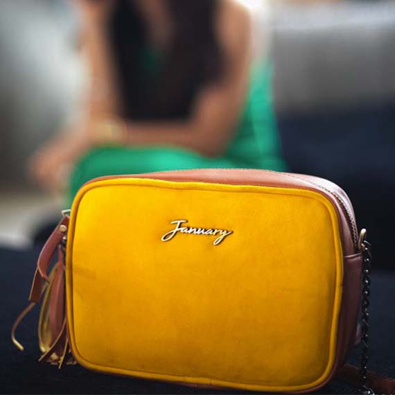 Yellow Leather Sling Bag For Ladies by January Leathers