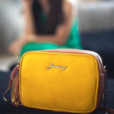 Yellow Leather Sling Bag For Ladies by January Leathers
